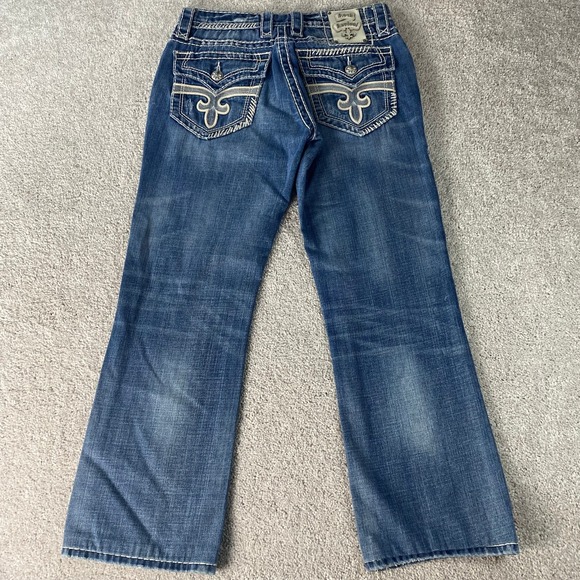 Rock Revival Kinston jeans Mens 30x28 Blue Denim Straight Leg Stiched Pockets - Picture 3 of 7